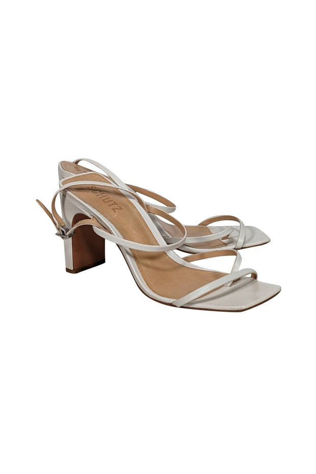 Current Boutique-Schutz - Ivory Leather Square Toe Strappy Sandals Sz 6.5