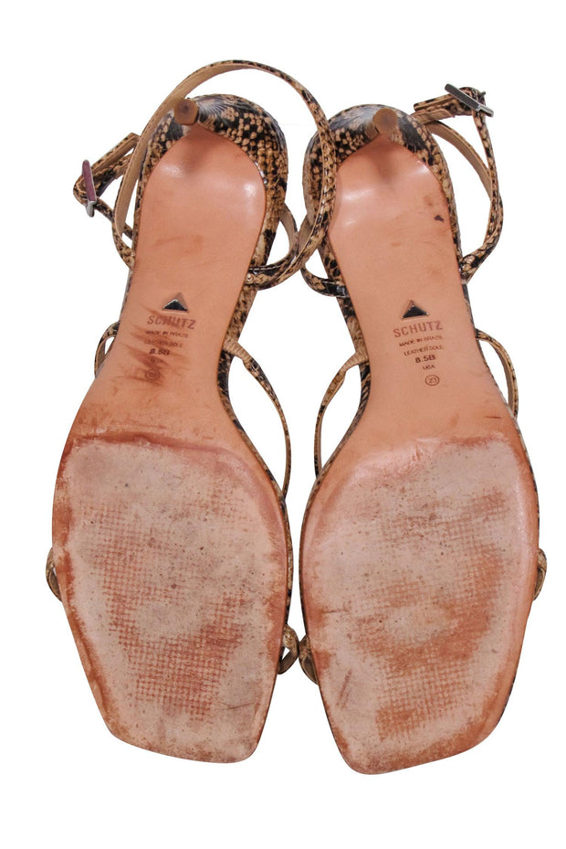 Current Boutique-Schutz - Tan & Black Snake Skin Print Stappy Sandals Sz 8.5