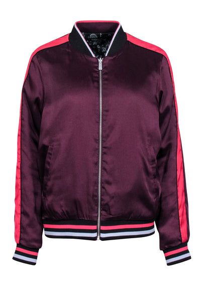 Current Boutique-Scotch & Soda - Purple & Printed Satin Reversible Bomber Jacket Sz L
