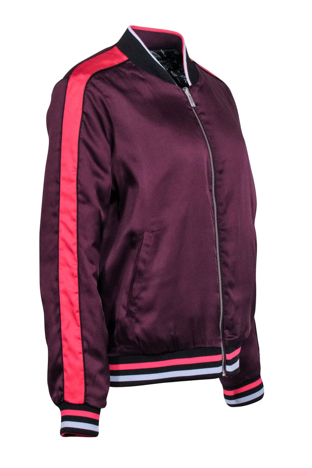 Current Boutique-Scotch & Soda - Purple & Printed Satin Reversible Bomber Jacket Sz L