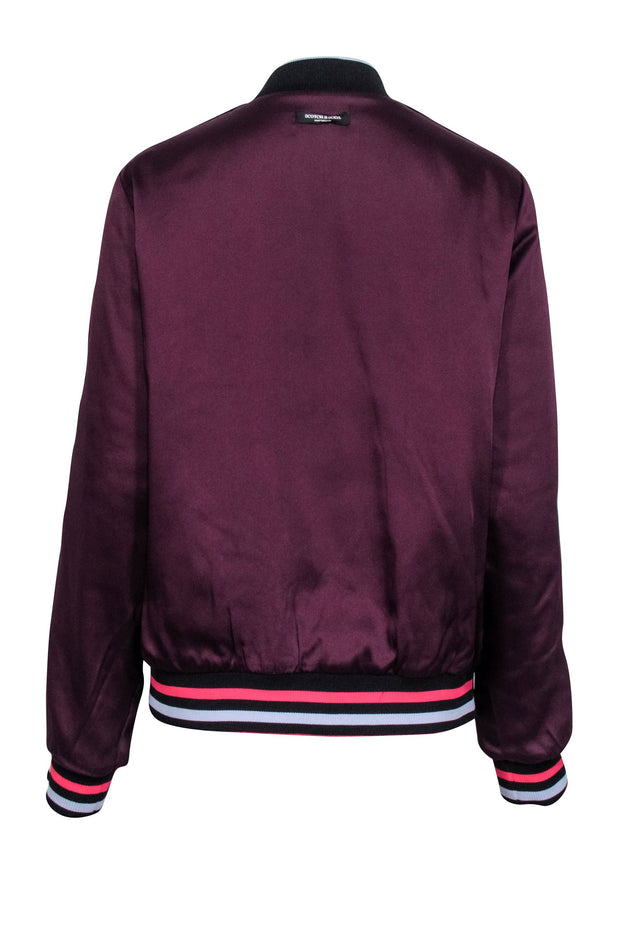 Current Boutique-Scotch & Soda - Purple & Printed Satin Reversible Bomber Jacket Sz L