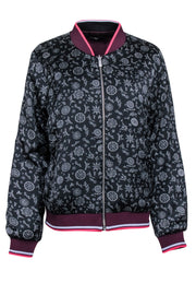 Current Boutique-Scotch & Soda - Purple & Printed Satin Reversible Bomber Jacket Sz L