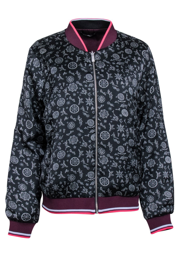 Current Boutique-Scotch & Soda - Purple & Printed Satin Reversible Bomber Jacket Sz L