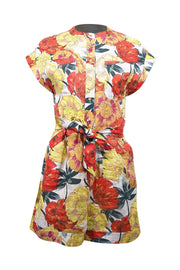 Current Boutique-Scotch & Soda - Ivory, Yellow, & Orange Floral Print Linen Romper Sz XS