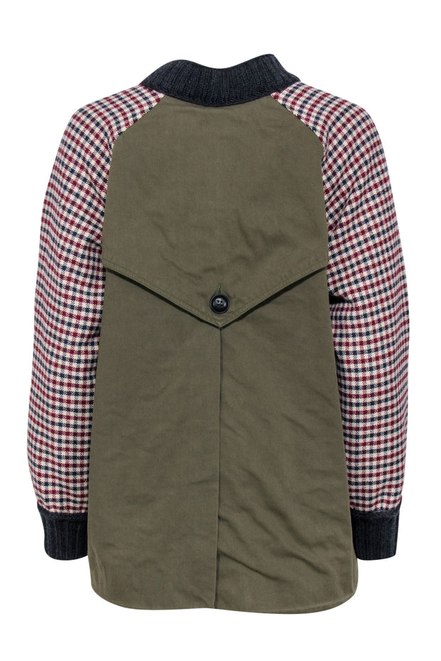 Current Boutique-Sea NY - "Petra" Beige & Red Plaid Cardigan w/ Olive Backing Sz S