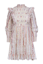 Current Boutique-Sea NY - Cream Metallic Striped Eyelet Mini Dress Sz 00