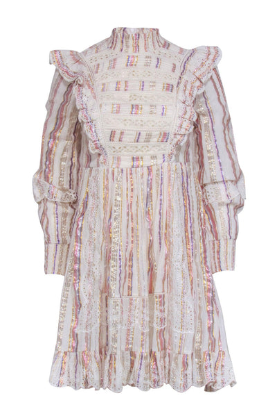 Current Boutique-Sea NY - Cream Metallic Striped Eyelet Mini Dress Sz 00