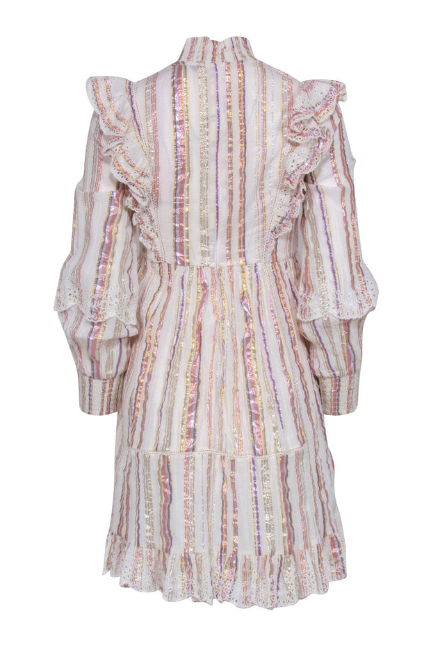 Current Boutique-Sea NY - Cream Metallic Striped Eyelet Mini Dress Sz 00