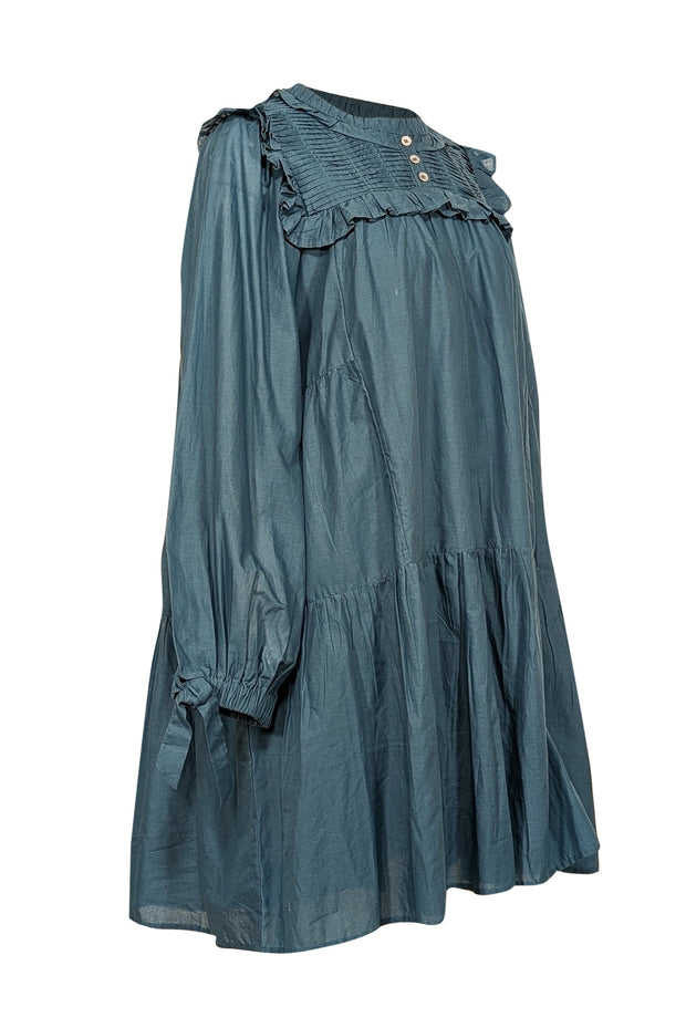 Current Boutique-Sea New York - Spruce Green Cotton Puff Sleeve Tunic Dress Sz L