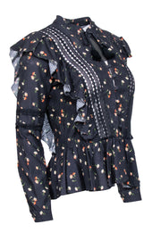 Current Boutique-Sea NY - Navy Textured Floral Long Sleeve Top Sz 2