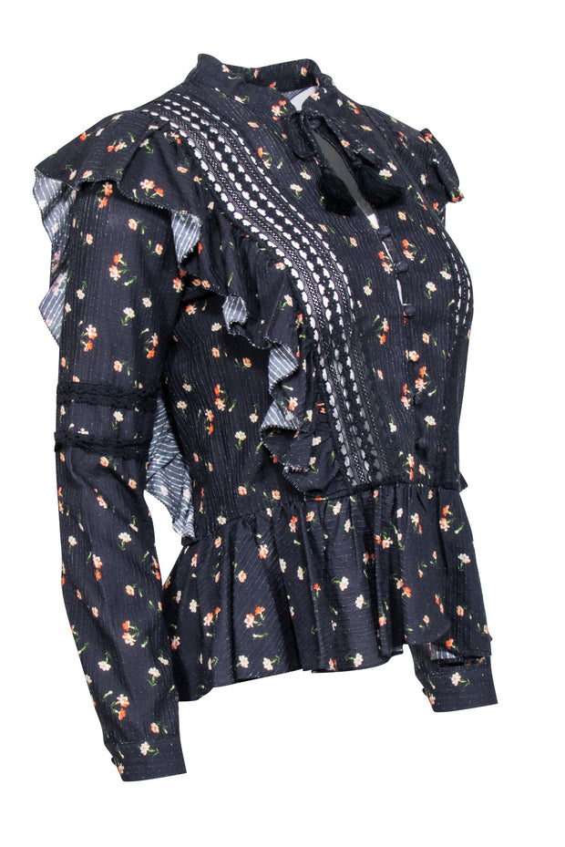 Current Boutique-Sea NY - Navy Textured Floral Long Sleeve Top Sz 2