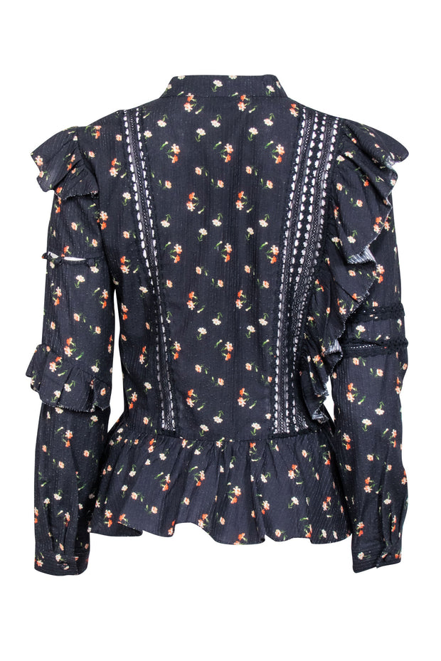 Current Boutique-Sea NY - Navy Textured Floral Long Sleeve Top Sz 2