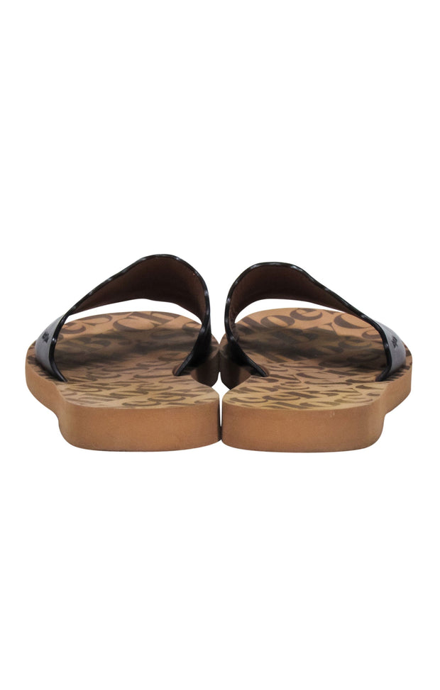 Current Boutique-See by Chloe - Black Leather Scallop Edge Slide Sandals Sz 10