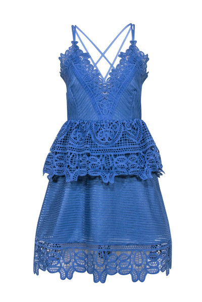 Current Boutique-Self-Portrait - Blue Sleeveless Eyelet Peplum Dress Sz M