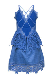 Current Boutique-Self-Portrait - Blue Sleeveless Eyelet Peplum Dress Sz M
