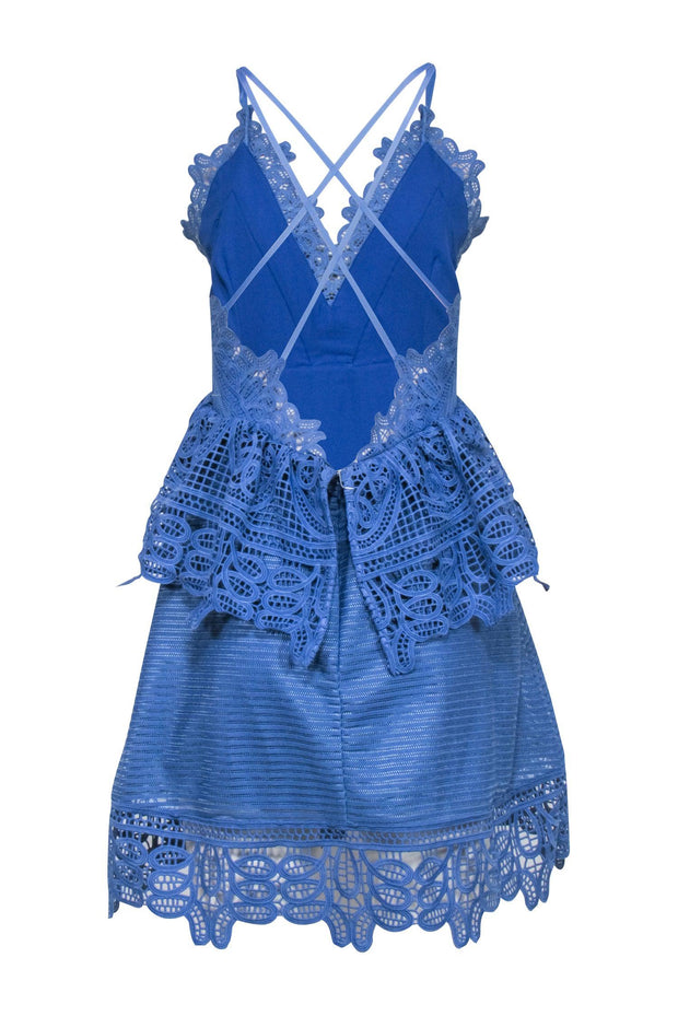 Current Boutique-Self-Portrait - Blue Sleeveless Eyelet Peplum Dress Sz M