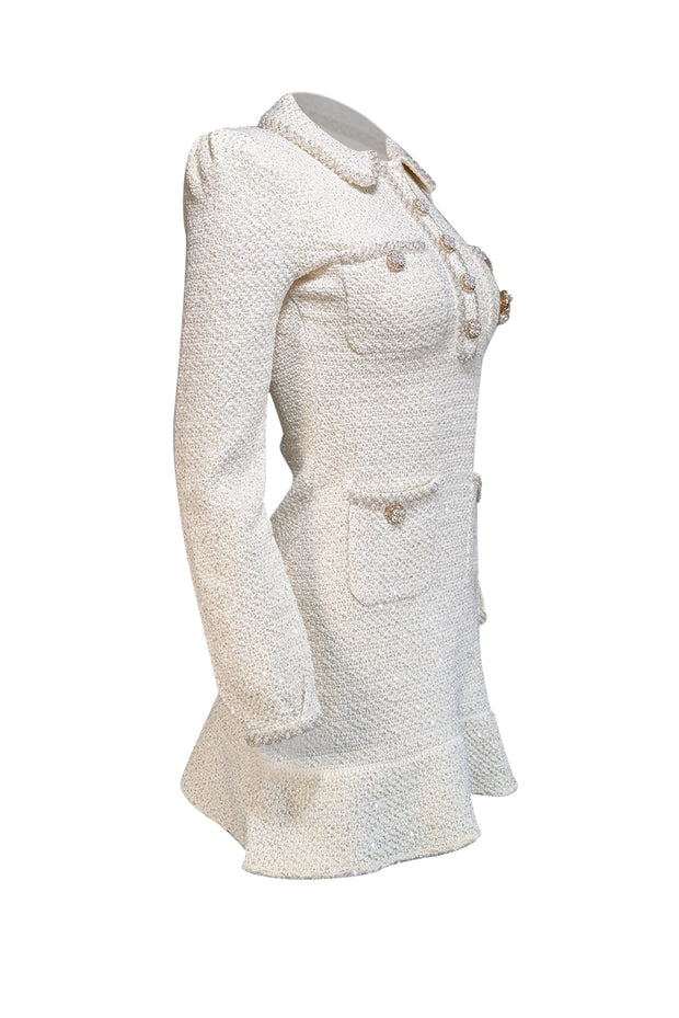 Current Boutique-Self-Portrait - Cream Metallic Knit Embellished Dress Sz S
