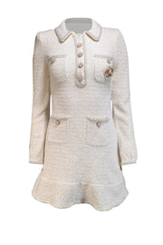 Current Boutique-Self-Portrait - Cream Metallic Knit Embellished Dress Sz S