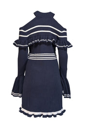 Self-Portrait - Navy Ribbed Knit Cold Shoulder Knit Dress Sz L - Current Boutique