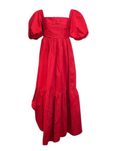 Current Boutique-Self-Portrait - Red Cotton Puff Sleeve Midi Dress Sz 6