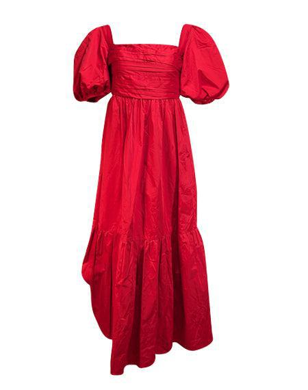 Current Boutique-Self-Portrait - Red Cotton Puff Sleeve Midi Dress Sz 6