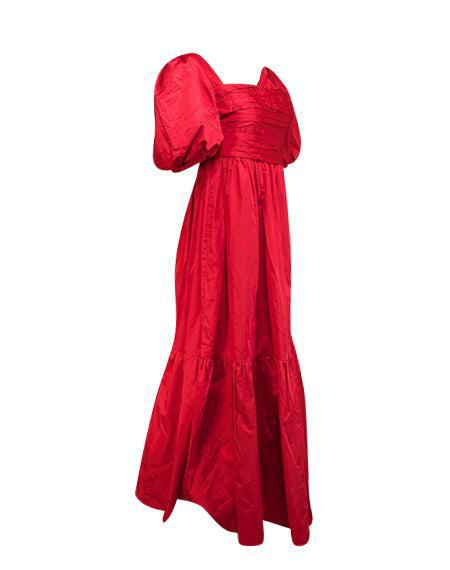 Current Boutique-Self-Portrait - Red Cotton Puff Sleeve Midi Dress Sz 6