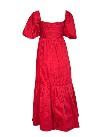 Current Boutique-Self-Portrait - Red Cotton Puff Sleeve Midi Dress Sz 6