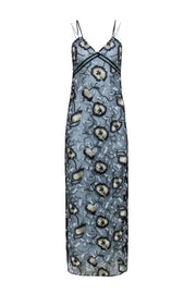 Current Boutique-Self-Portrait - Black & Blue Lace Sleeves Formal Dress w/ Blue Lining Sz 4
