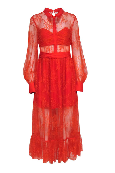 Current Boutique-Self-Portrait - Red Lace Maxi Formal Dress Sz 6