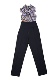 Self-Portrait - Black, Pink, & Lavender Eyelet Lace Bodice Jumpsuit Sz 0 - Current Boutique