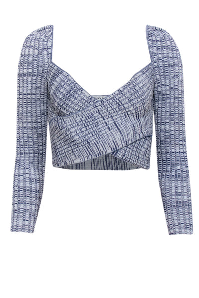Current Boutique-Self-Portrait - Navy & Off-White Crossover Ribbed Knit Top Sz S