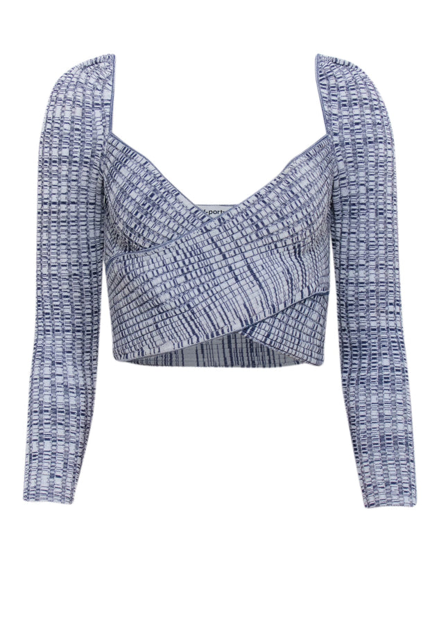 Current Boutique-Self-Portrait - Navy & Off-White Crossover Ribbed Knit Top Sz S