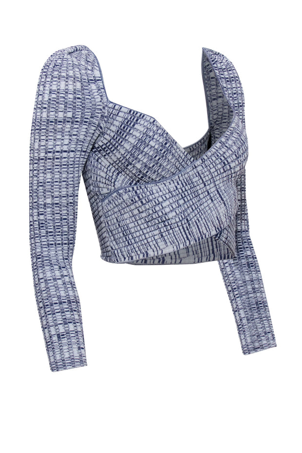 Current Boutique-Self-Portrait - Navy & Off-White Crossover Ribbed Knit Top Sz S