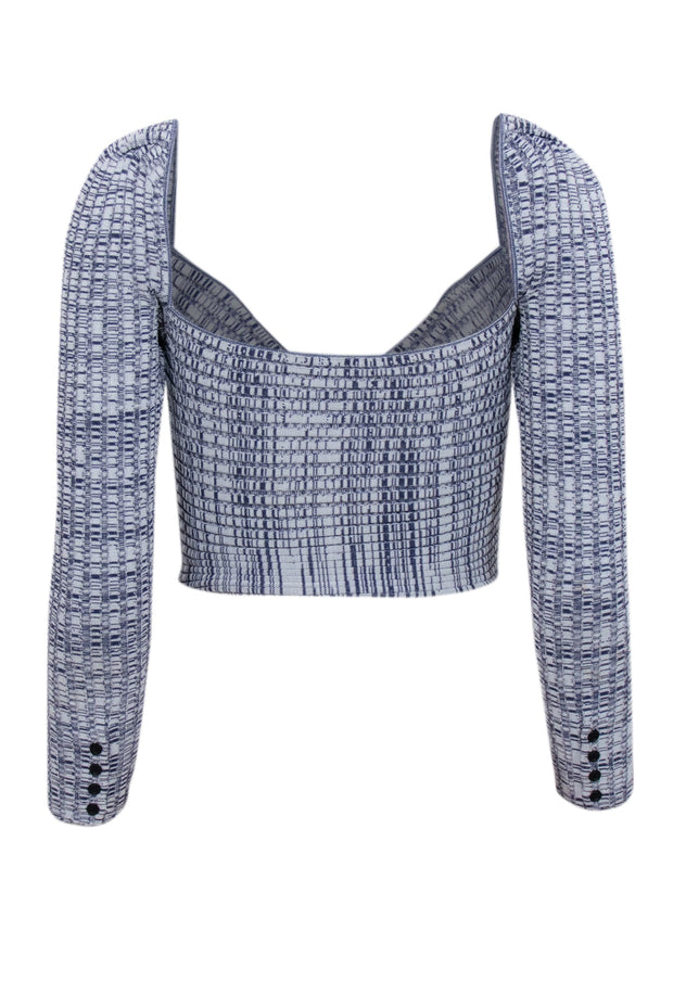 Current Boutique-Self-Portrait - Navy & Off-White Crossover Ribbed Knit Top Sz S