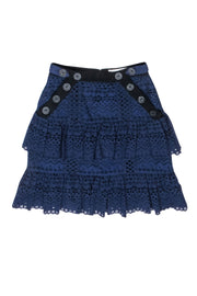 Current Boutique-Self-Portrait - Navy Eyelet Tiered Flounce Skirt Sz 2