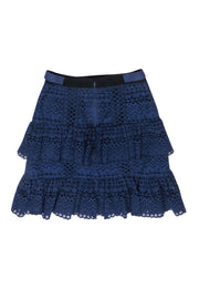 Current Boutique-Self-Portrait - Navy Eyelet Tiered Flounce Skirt Sz 2