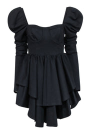 Current Boutique-Selkie - Black Corset Bodice Puff Shoulder Mini Dress Sz S