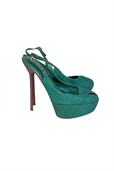 Current Boutique-Sergio Rossi - Green Strappy Canvas Heels Sz 9.5