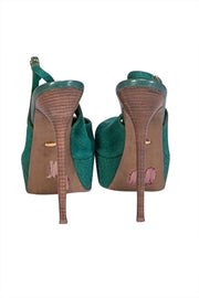 Current Boutique-Sergio Rossi - Green Strappy Canvas Heels Sz 9.5
