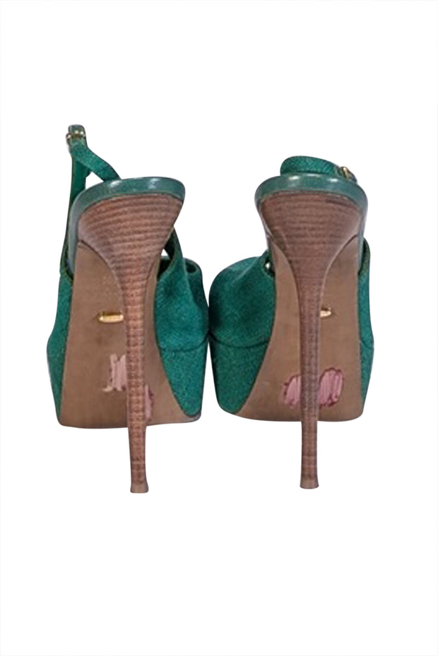 Current Boutique-Sergio Rossi - Green Strappy Canvas Heels Sz 9.5