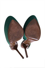 Current Boutique-Sergio Rossi - Green Strappy Canvas Heels Sz 9.5