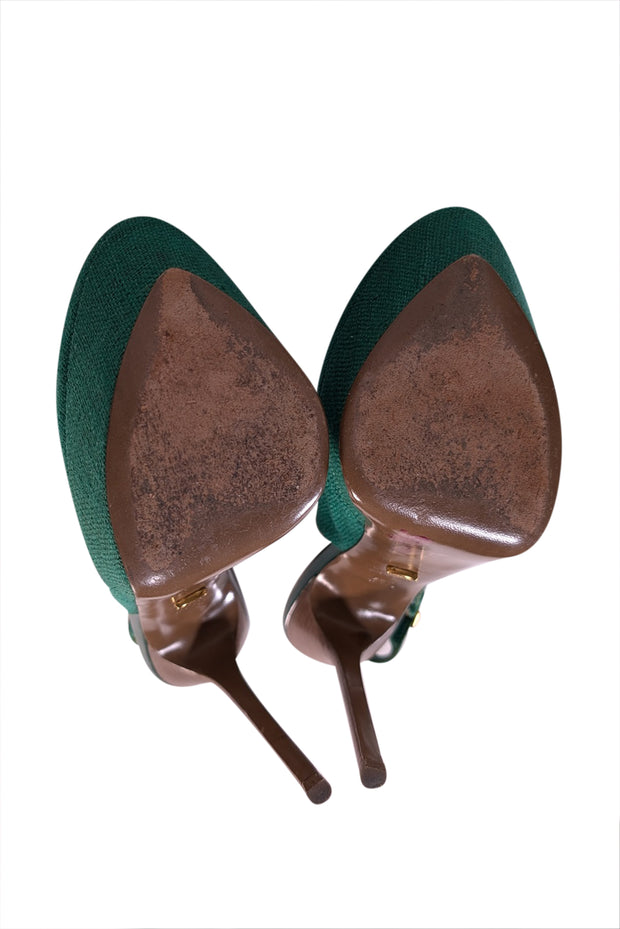 Current Boutique-Sergio Rossi - Green Strappy Canvas Heels Sz 9.5