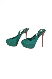 Current Boutique-Sergio Rossi - Green Strappy Canvas Heels Sz 9.5