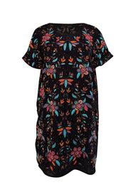 Sezane - Black Velvet w/ Pink, Orange, & Green Beaded Detail "Ema" Dress Sz 10 - Current Boutique