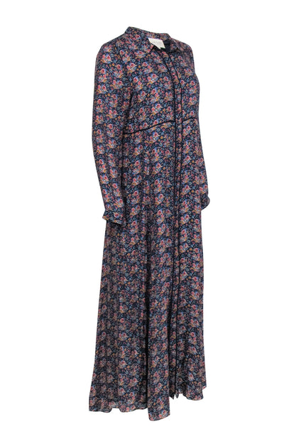 Current Boutique-Sezane - Navy & Multi-Color Floral Long Sleeve Dress Sz 10