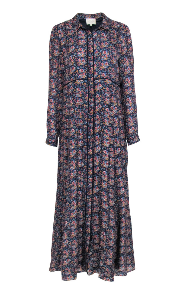 Current Boutique-Sezane - Navy & Multi-Color Floral Long Sleeve Dress Sz 10