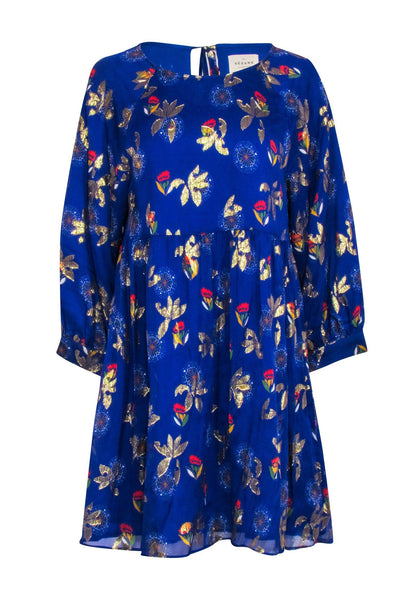 Current Boutique-Sezane - Royal Blue w/ Gold & Multi Color Floral Print Sz 8