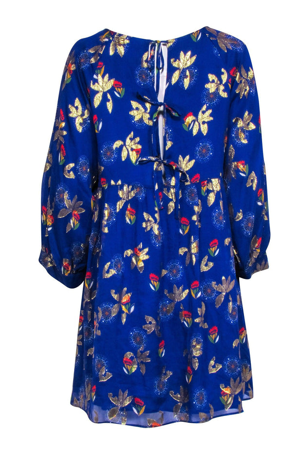 Current Boutique-Sezane - Royal Blue w/ Gold & Multi Color Floral Print Sz 8