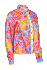 Current Boutique-Sezane - Pink & Multi Color Swirl Print Button Down Top Sz 6