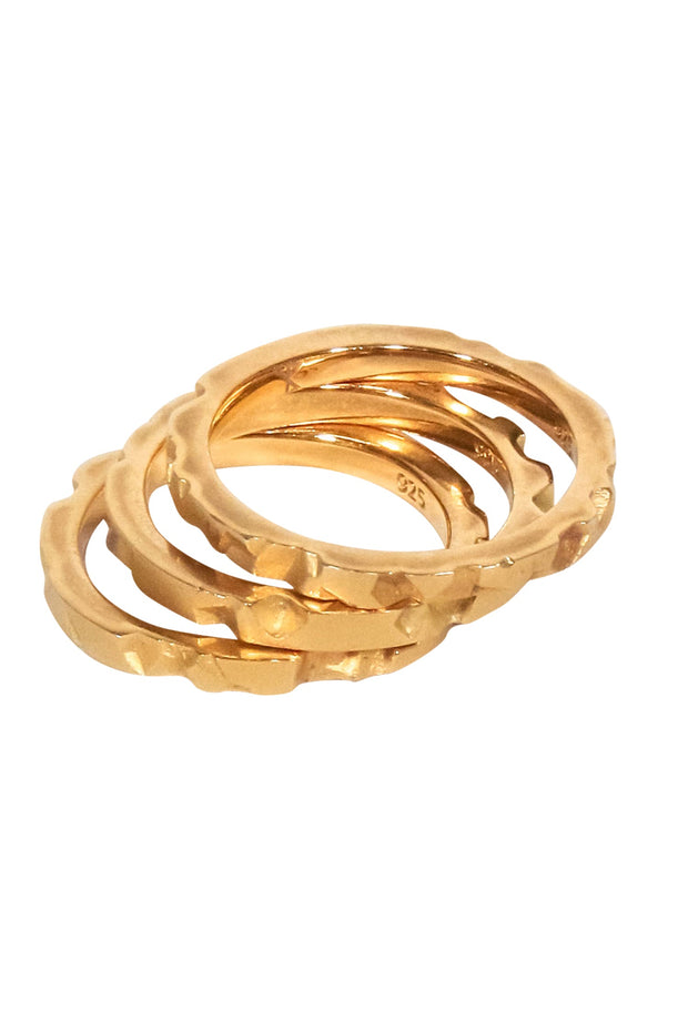 Current Boutique-Sheinfeld Rodriguez - Gold Colored Sterling Silver Textured Rings Sz 5.5